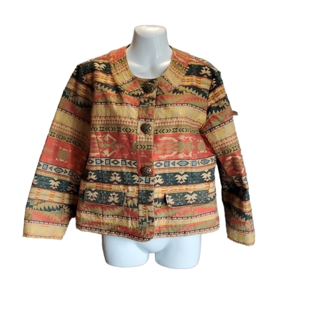 CHICOS Aztec multi stripe jacket 8